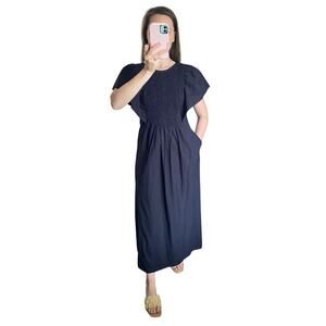 Anna Cate Black Smocked Flutter Sleeve Midi Maxi Cotton Dress Tuckernuck
